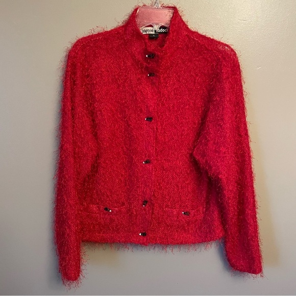 Jamie Sadock Vintage Red Eyelash Lightweight Knit Corn Button Cardigan XL - Picture 1 of 11